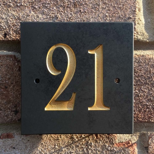 Slate House Sign Door Number - GOLD NUMBERS